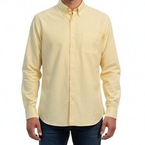 Lands End Mens Button Down Shirt Yellow Oxford Tailored Fit Cotton 17-34 L